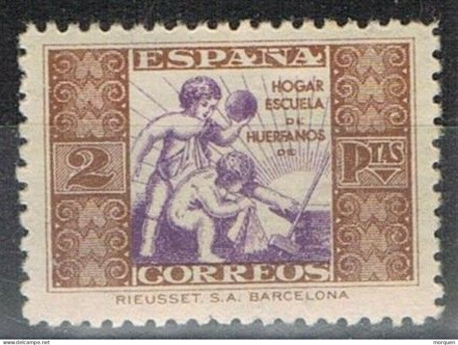 Sello BENEFICENCIA España, 2 Pts Rieusset, Edifil Num 7 ** - Beneficiencia (Sellos De)