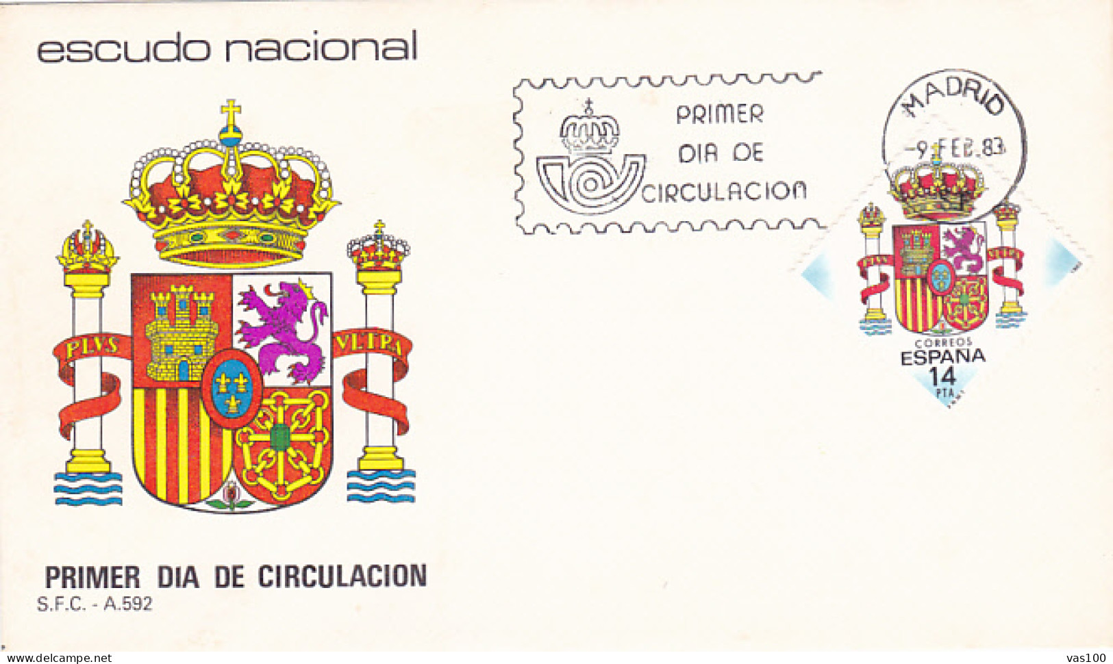 COAT OF ARMS, SPAIN, COVER FDC, 1983, SPAIN - Other & Unclassified