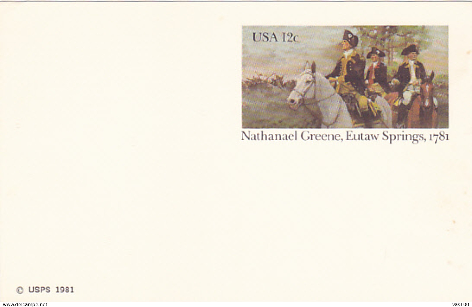 NATHANAEL GREEN- EUTAW SPRINGS IN 1781, USA INDEPENDENCE WAR, PC STATIONERY, ENTIER POSTAL, 1981, USA - 1981-00