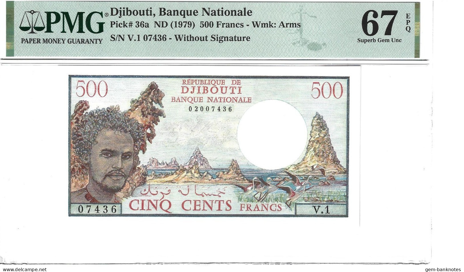 Djibouti 500 Francs 1979 P36a Graded 67 EPQ SuperGem Uncirculated By PMG - Dschibuti