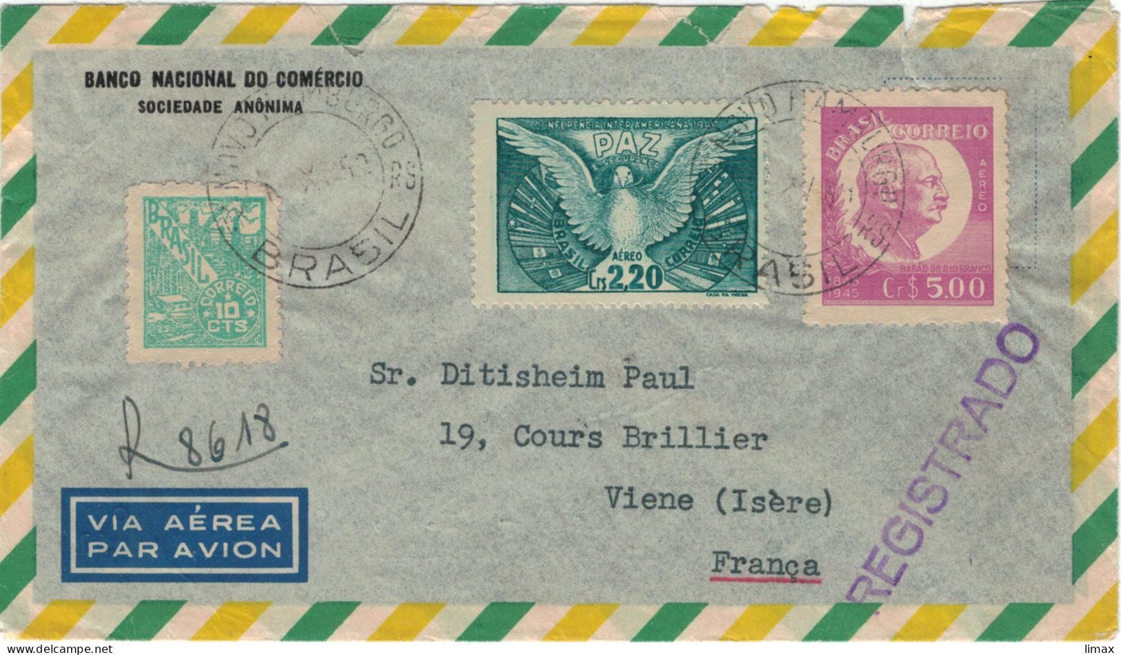 Novo Hamburgo 1950 Anco Nacional Do Comercio > Viene - Friede Taube - Barão Do Rio Branco - Covers & Documents