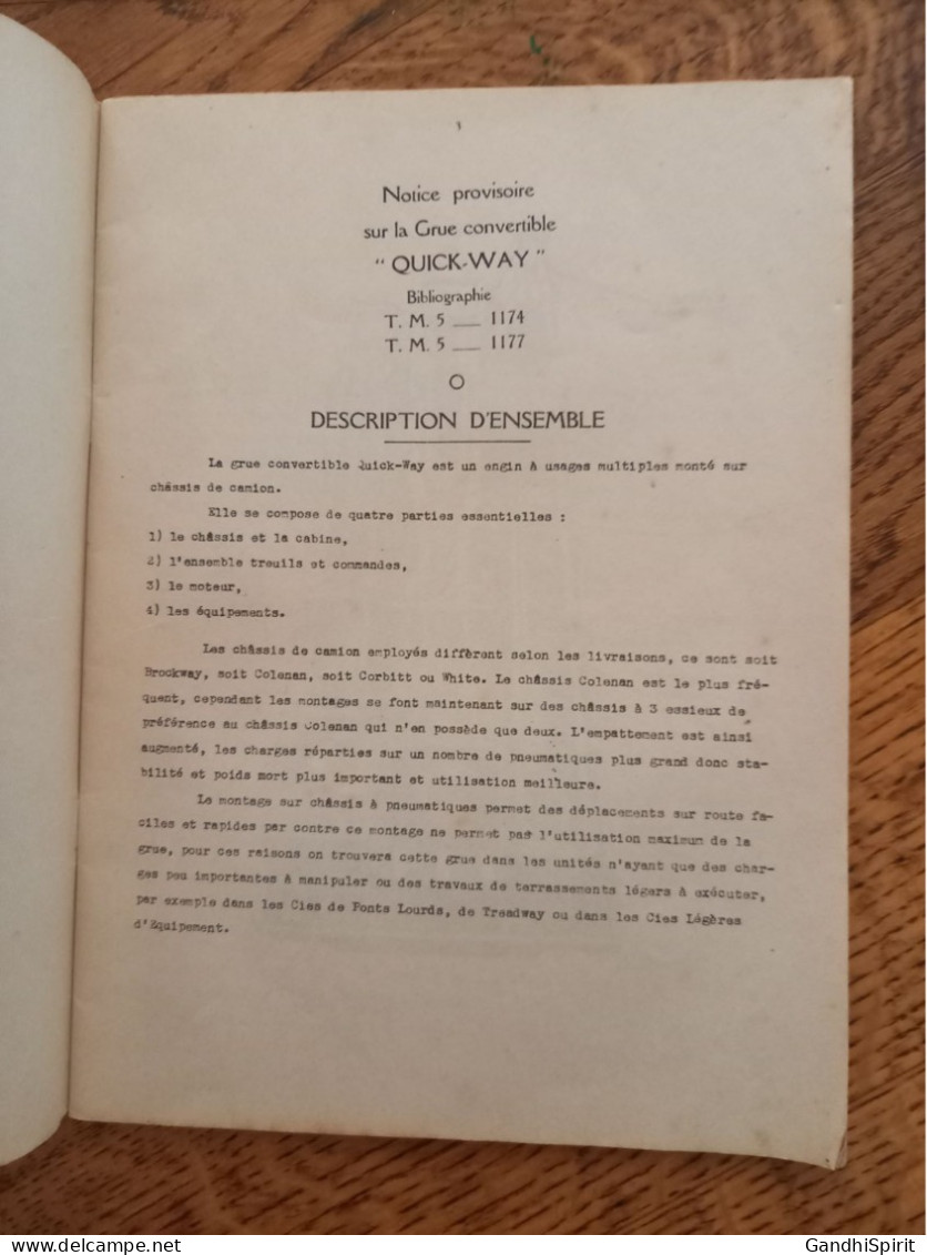 Angers 1951 - Notice Provisoire, Grue Convertible Quick-Way - Ecole D'Application Du Génie - E.B.6.5 - Sonstige & Ohne Zuordnung