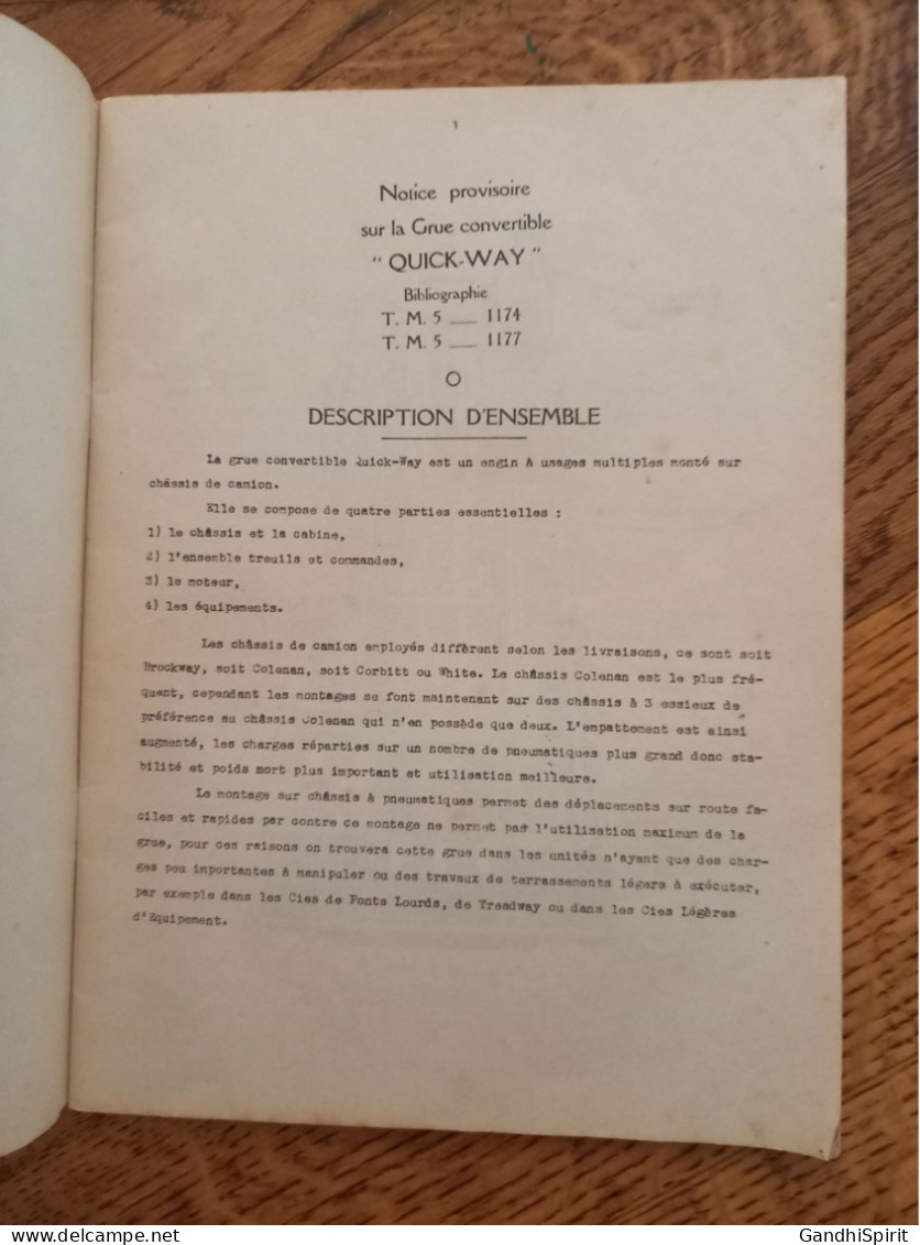 Angers 1951 - Notice Provisoire, Grue Convertible Quick-Way - Ecole D'Application Du Génie - E.B.6.5 - Otros & Sin Clasificación