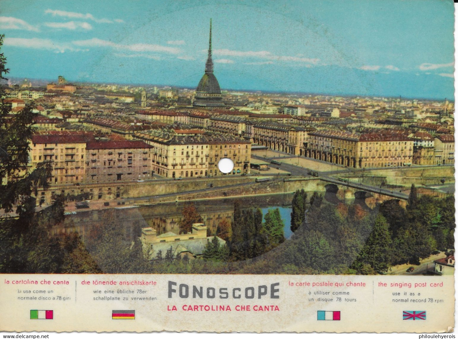 TURIN TORINO Carte-disque 78 Tours Fonoscope 21x15 Cms - Objets Dérivés