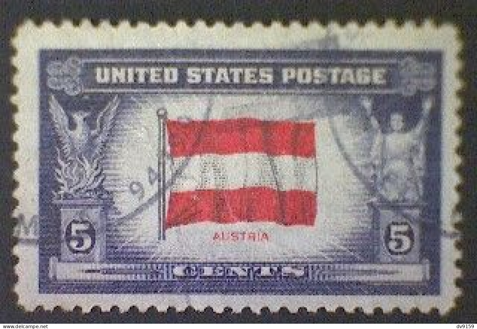 United States, Scott #919, Used(o), 1943, Austria, 5¢, Dark Blue Frames - Gebraucht