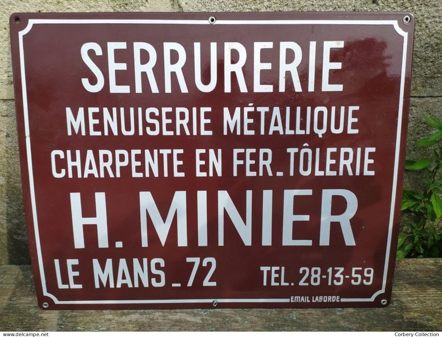 Ancienne Plaque Émaillée Serrurerie, Menuiserie, Charpente Métallique H. Minier Le Mans. - Plaques émaillées (après 1960)