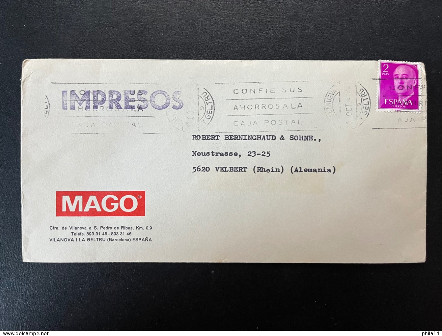 ESPANA COVER / ENVELOPPE ESPAGNE / 19? VILANOVA POUR VELBERT ALLEMAGNE - Cartas & Documentos