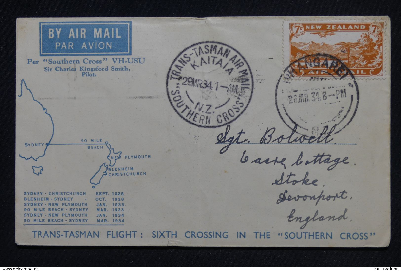 NOUVELLE ZELANDE - Enveloppe Par Avion En 1934 - L 147009 - Briefe U. Dokumente