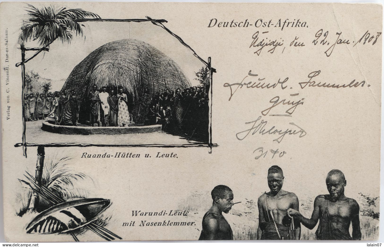 C. P. A. : RWANDA ,BURUNDI : Deutsch Ost Africa : Ruanda Hütten U. Leute, WARUNDI, Leute Mit Nasenklemmer, Stamp In 1908 - Rwanda