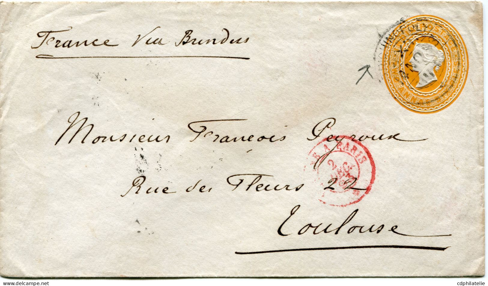 INDE ANGLAISE ENTIER POSTAL DEPART ? 14 NO 93 POUR LA FRANCE - 1882-1901 Impero