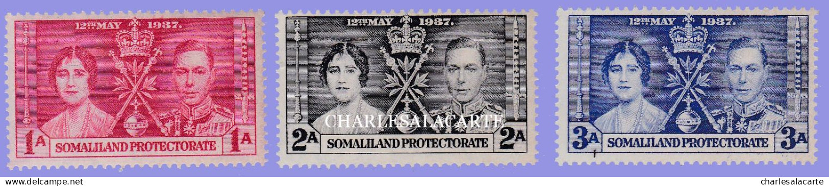 SOMALILAND PROTECTORATE  1937  GEORGE VI CORONATION  S.G. 90-92  U.M. - Somaliland (Protectorat ...-1959)