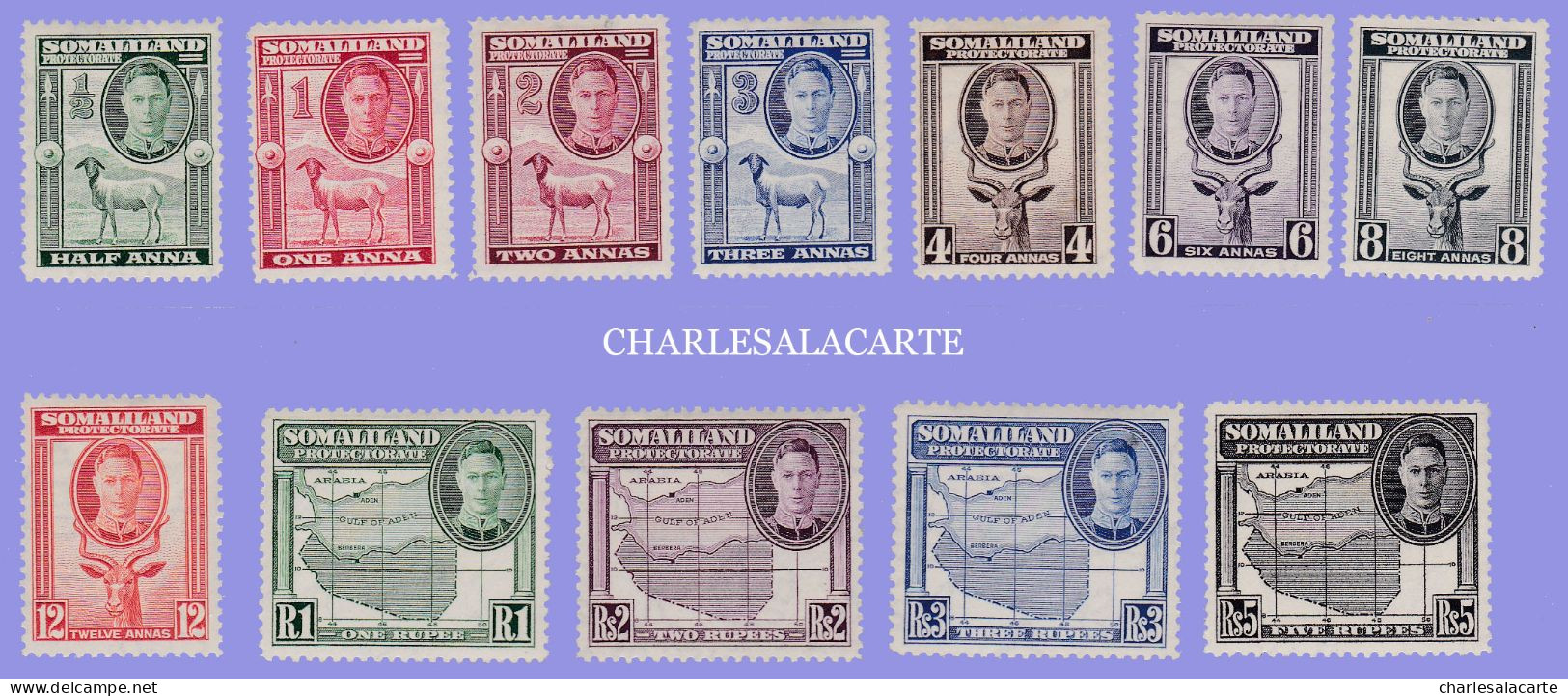 SOMALILAND PROTECTORATE  1942  GEORGE VI  FULL-FACE PORTRAIT DEFINITIVE STAMPS  S.G. 105-116  L.M.M. - Somalilandia (Protectorado ...-1959)