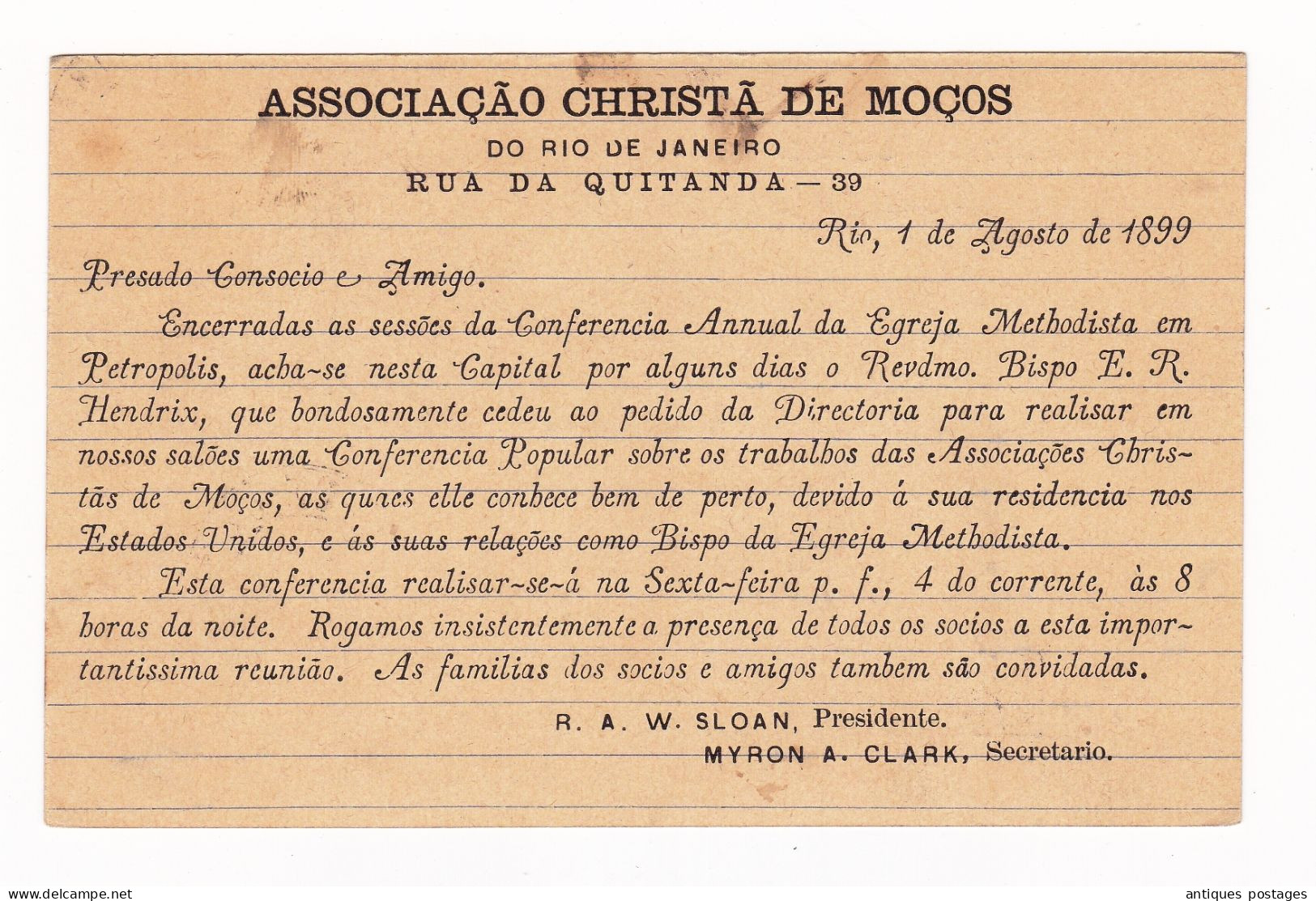 Rio De Janeiro 1899 Brésil Brasil Brazil Associação Cristã De Moços YMCA Young Men's Christian Association - Entiers Postaux