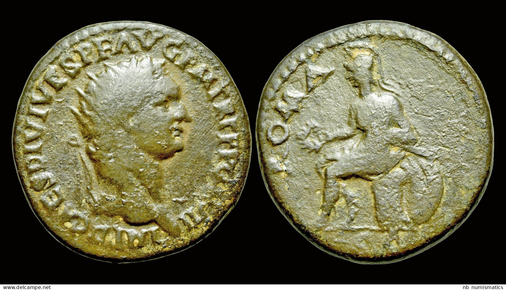 Domitian AE Dupondius Roma Seated Left- Rare Eastern Mint - La Dinastía Flavia (69 / 96)