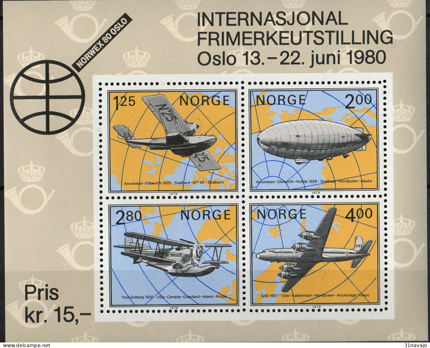 NORVEGE - Exposition Philatélique Norwex 80 (avions) - Unused Stamps