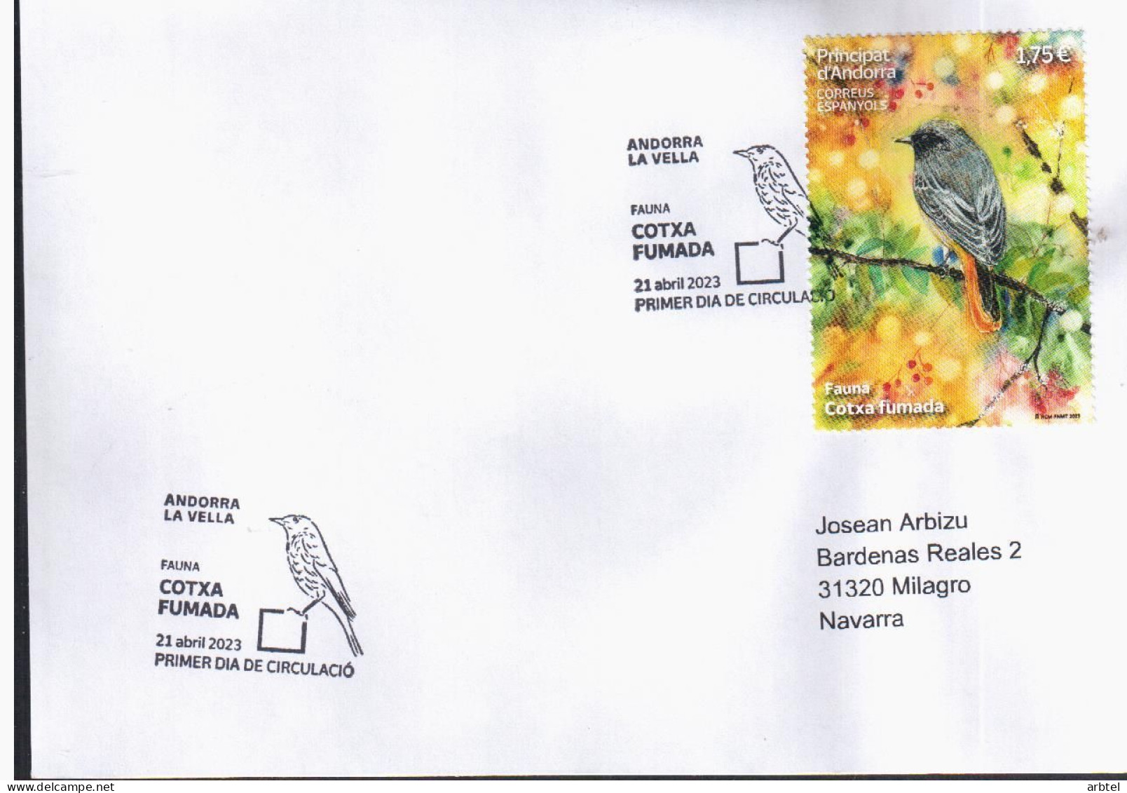 ANDORRA SPD FDC 2023 COTXA FUMADA AVE PAJARO BIRD - Covers & Documents