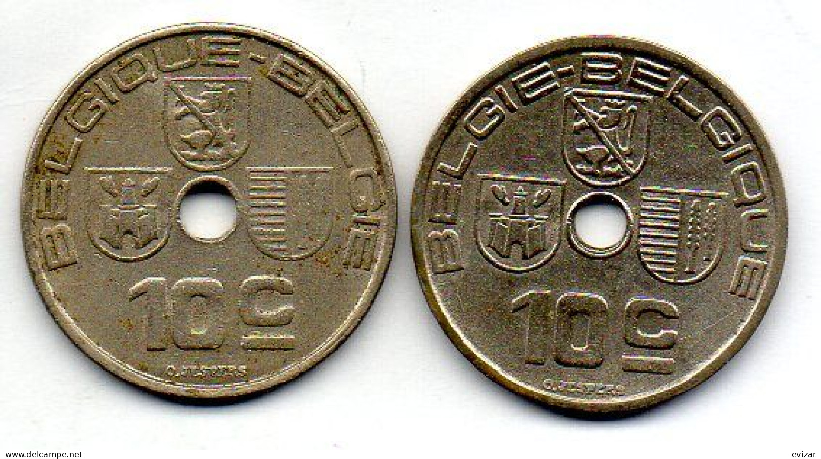 BELGIUM - Set Of Two Coins 10 Centimes, Nickel-Brass, Year 1938, 1939, KM # 112, 113.1, French & Dutch Legend - 10 Centimes