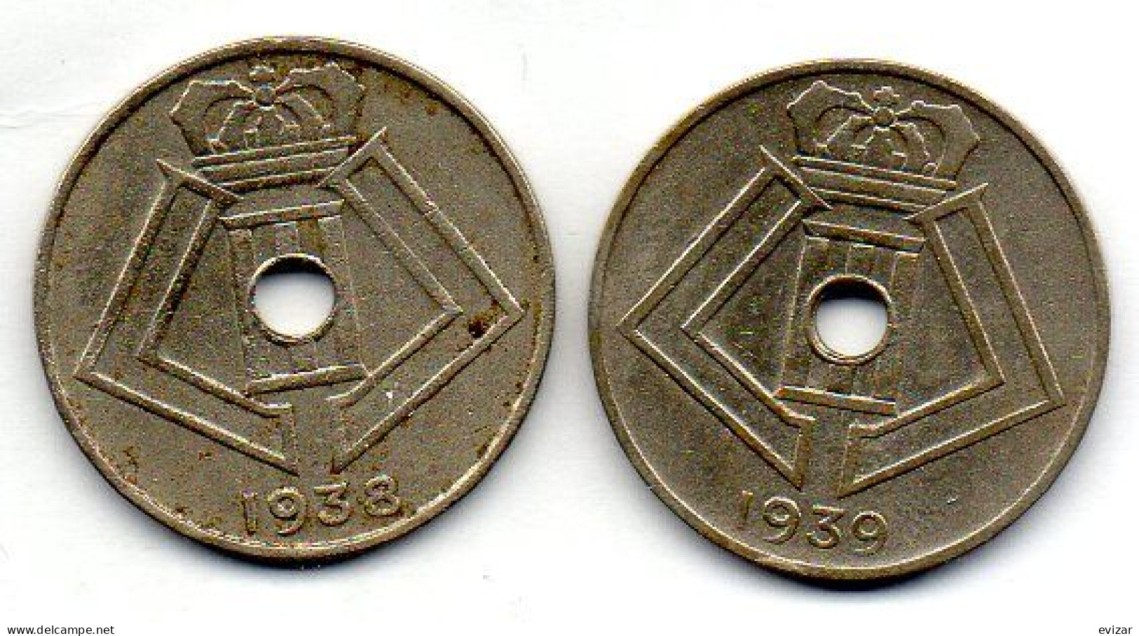 BELGIUM - Set Of Two Coins 10 Centimes, Nickel-Brass, Year 1938, 1939, KM # 112, 113.1, French & Dutch Legend - 10 Centimes