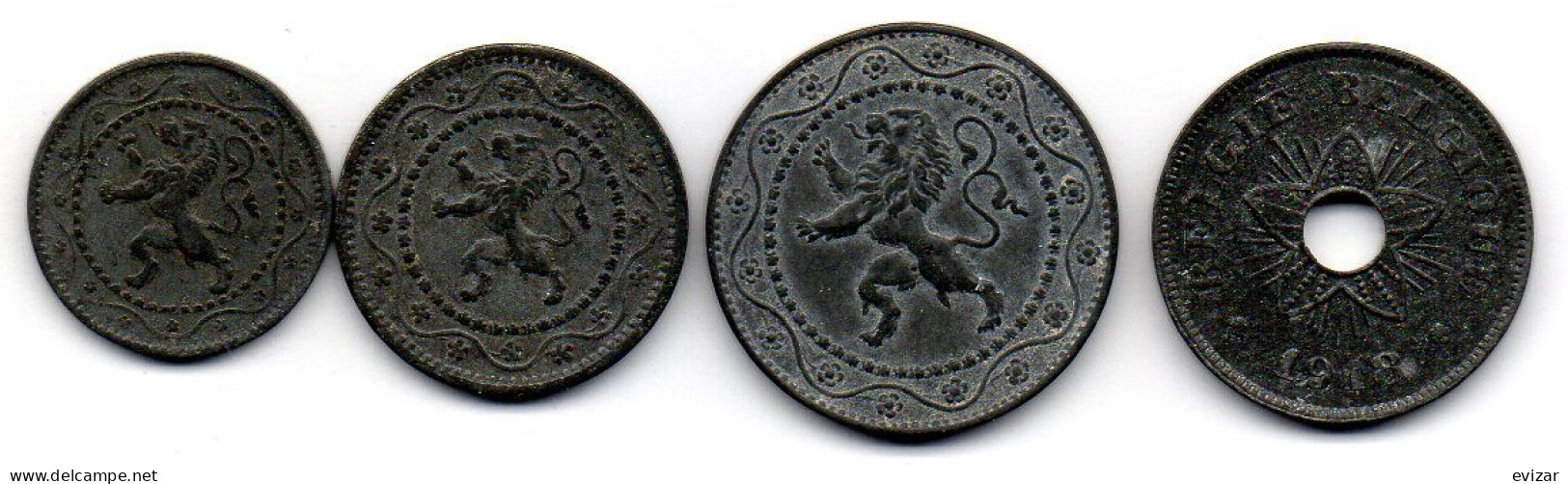 BELGIUM - GERMAN OCCUPATION WWI - Set Of Four Coins 5, 10, 25, 50 Centimes, Zinc, Year 1915-18, KM # 80, 81, 82, 83 - Ohne Zuordnung