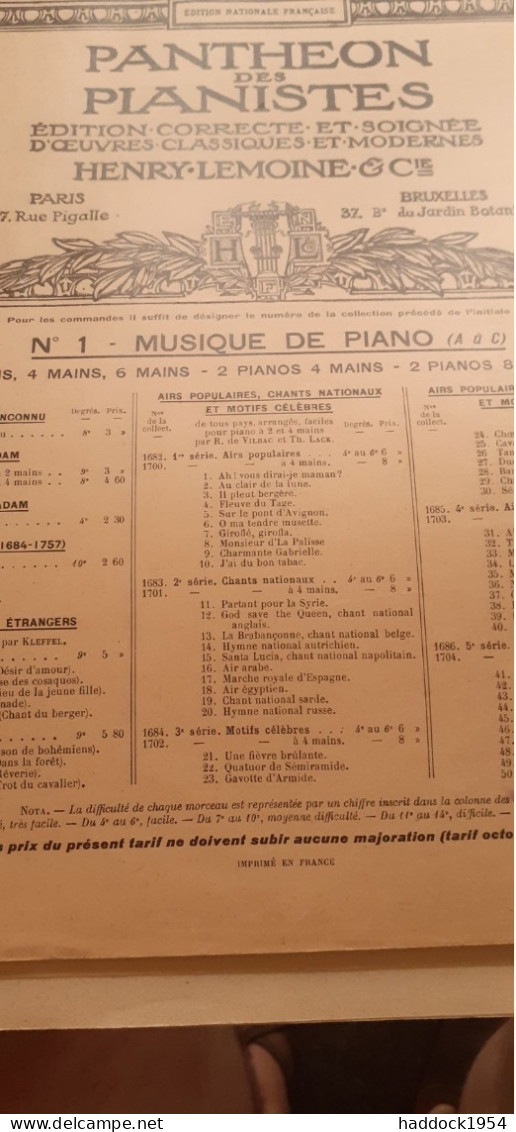 Variations Sur Le Duo De La Molinara LUGDWIG VAN BEETHOVEN Henry Lemoine 1935 - P-R