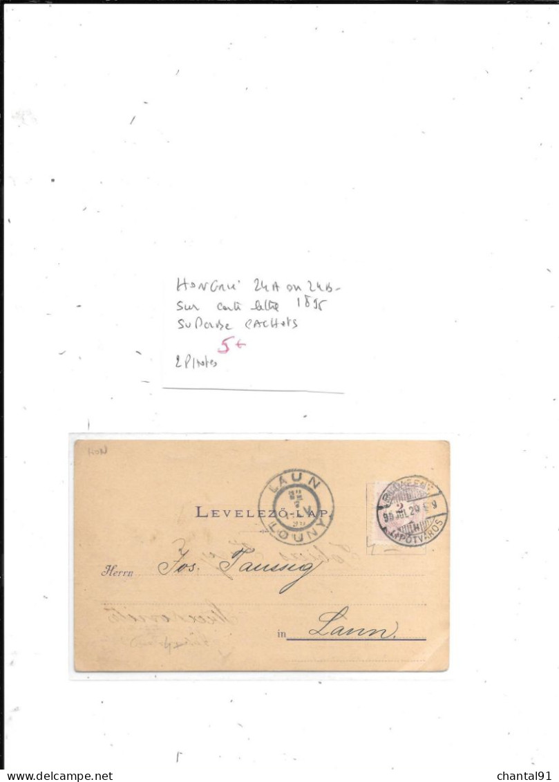 HONGRIE N° 24A OU 24B OBL SUR CARTE LETTRE 1895 - Postmark Collection