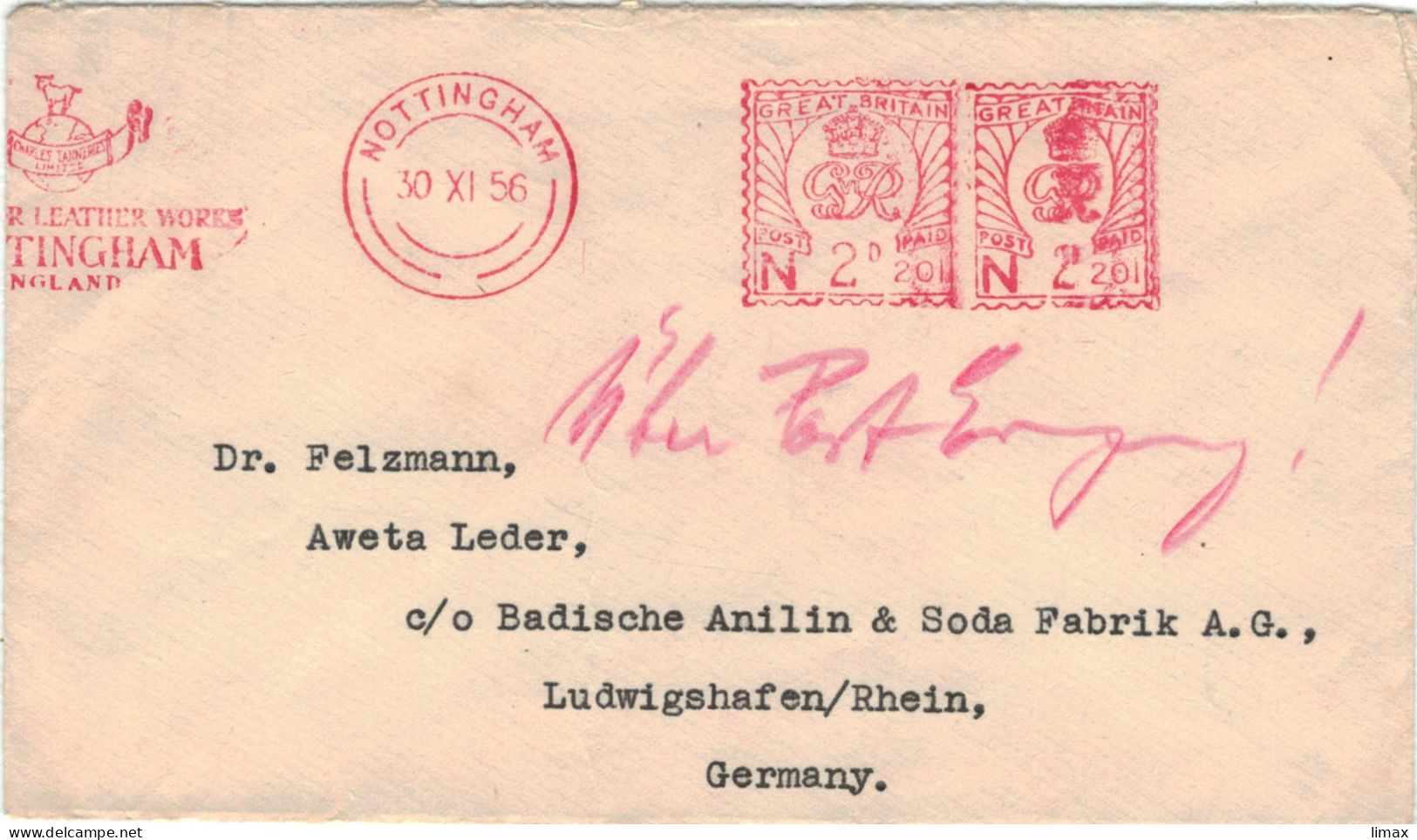 Leather Works Nottingham 1956 > Felzmann BASF Ludwigshafen - Maschinenstempel (EMA)