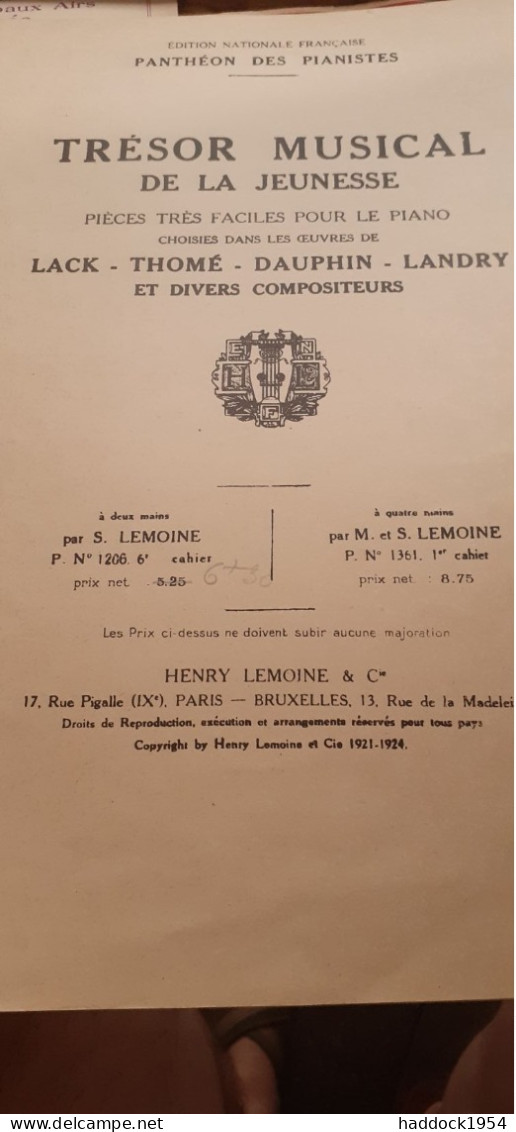 5 Pièces Faciles Pour Le Piano LACK  DAUPHIN LANDRY DE MESQUITA MELDER Henry Lemoine 1937 - P-R