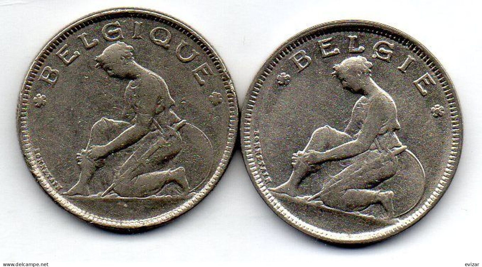 BELGIUM - Set Of Two Coins 2 Francs, Nickel, Year 1923, KM # 91.1, 92, French & Dutch Legend - 2 Frank