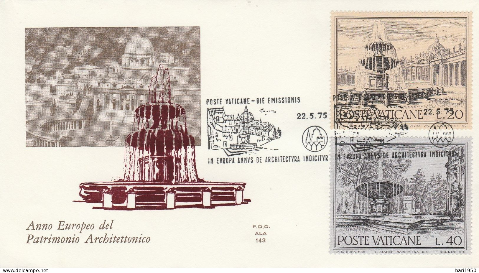 POSTE VATICANE - 2  Valori Da L.20 E L. 40,primo Giorno Di Emissione Su Busta- Anno Europeo Del Patrimonio Architettonic - Used Stamps