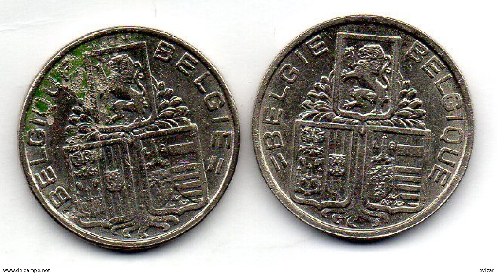 BELGIUM - Set Of Two Coins 5 Francs, Nickel, Year 1938, 1939, KM # 116.1, 117.1, French & Dutch Legend - 5 Francs