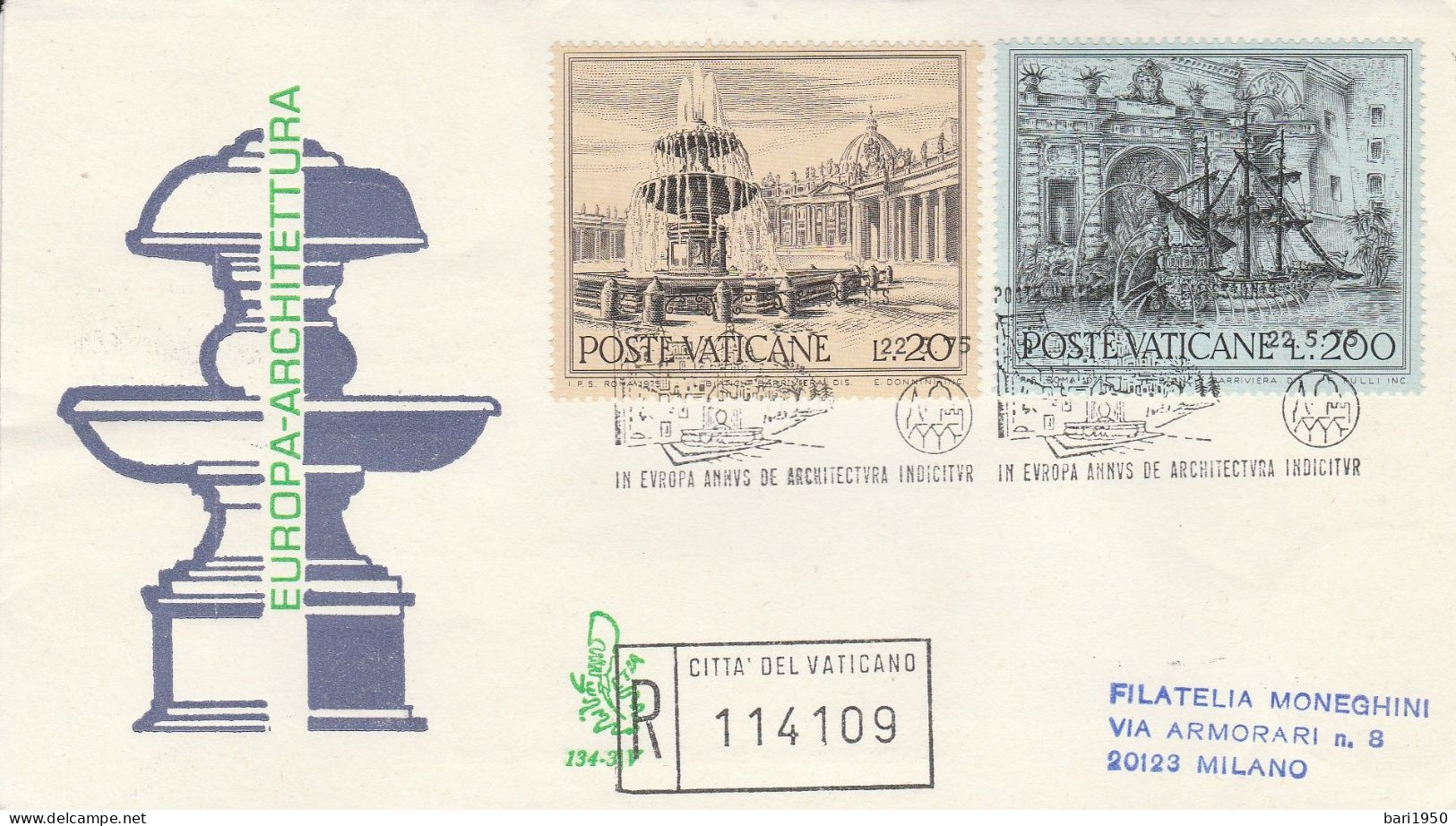 POSTE VATICANE- 2  Valori Da L.20 E L. 200,primo Giorno Di Emissione Su Busta- Anno Europeo Del Patrimonio Architettonic - Usados