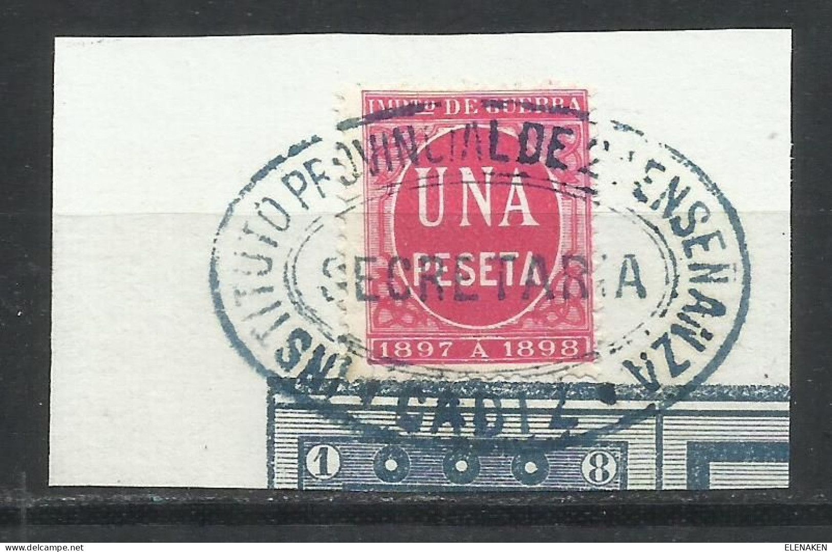 8527-SELLO FISCAL IMPUESTO GUERRA 1897-1898 1 PTA CADIZ INSTITUTO PROVINCIAL CADIZ. EDIFIL ALEMANY SPAIN REVENUE FISCAUX - War Tax