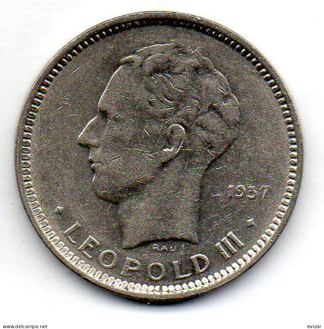 BELGIUM - 5 Francs, Nickel, Year 1937, KM # 108.1, French Legend - 5 Francs