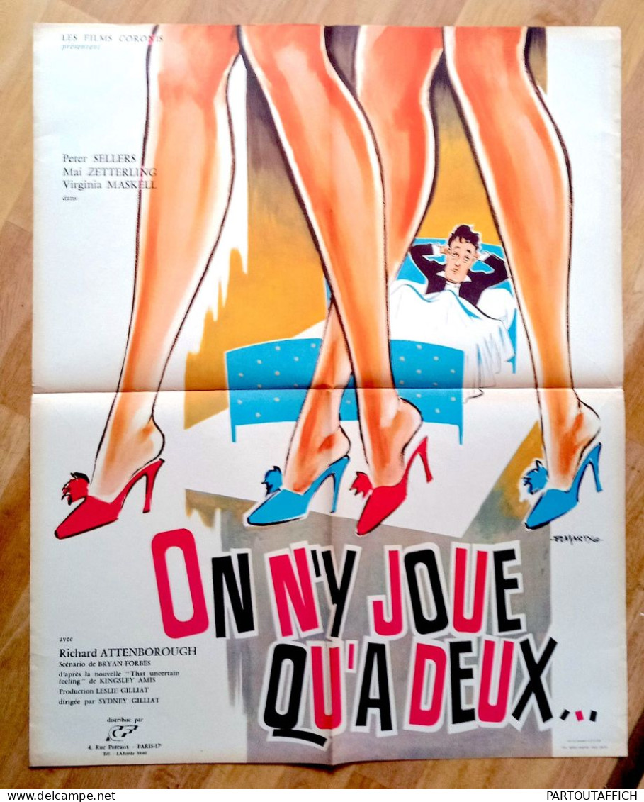 Affiche Originale Ciné ON N'Y JOUE QU'À DEUX Peter SELLERS R.ATTENBOROUGH 1964 60X80cm Illu P.Marty - Affiches & Posters