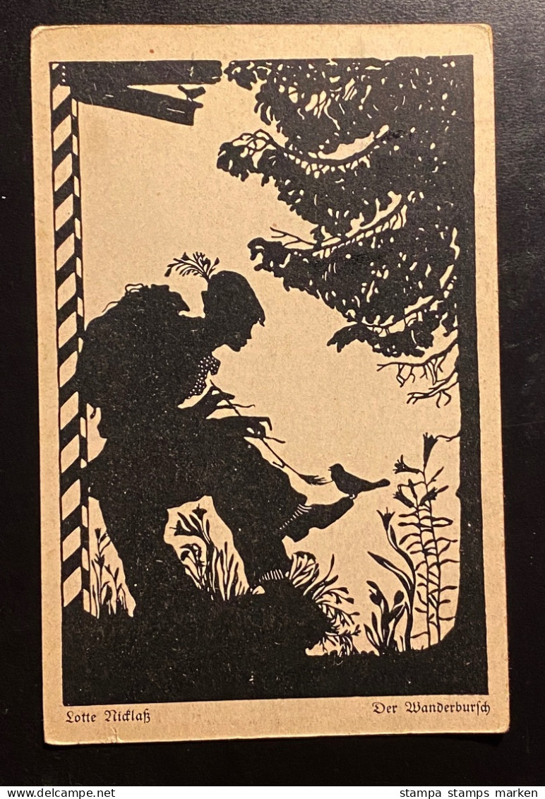 AK Scherenschnitt "Der Wanderbursch" Nach Lotte Nicklaß Gestempelt/o MARKTREDWITZ 1925 - Silhouettes