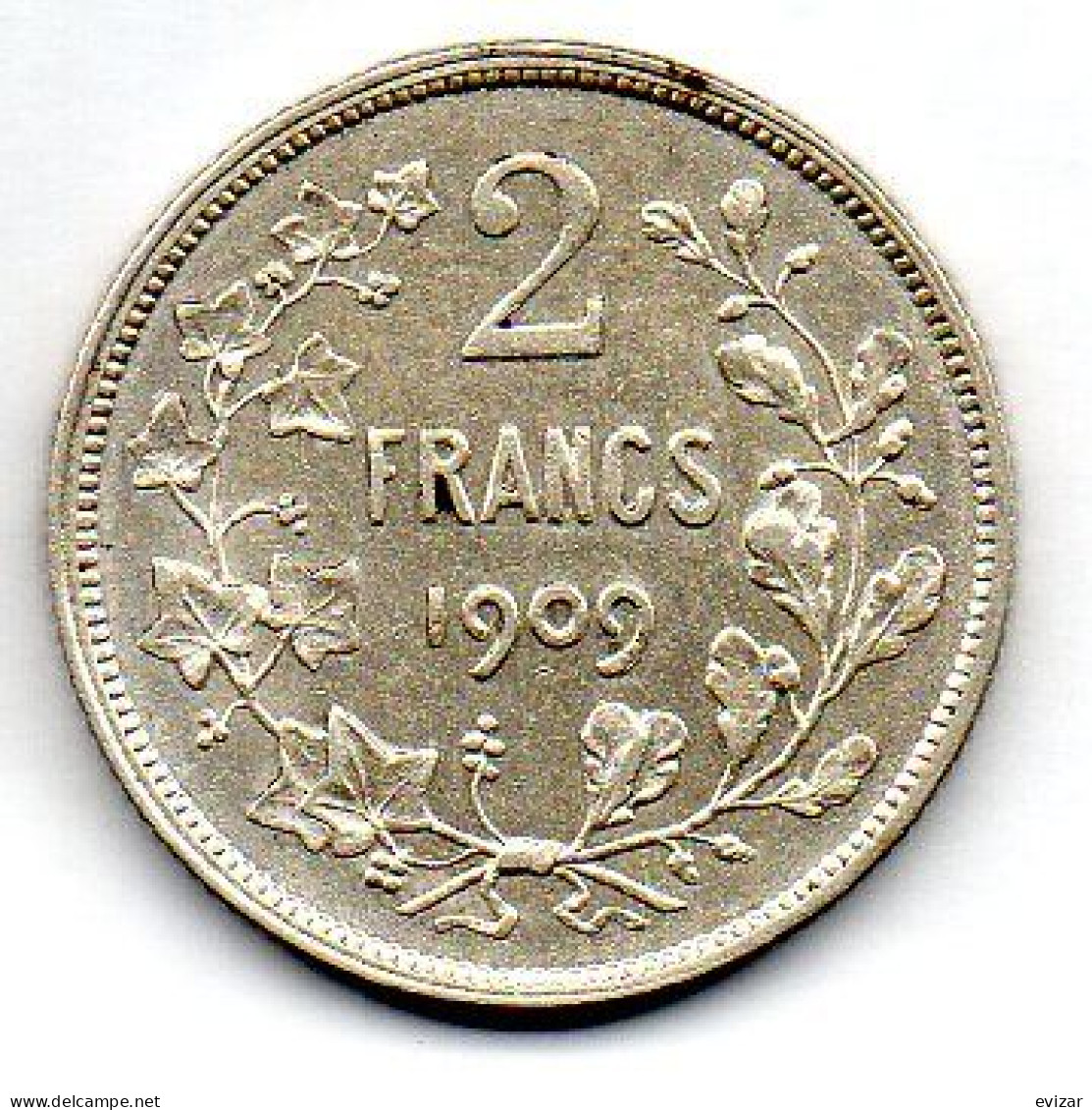 BELGIUM - 2 Francs, Silver, Year 1909, KM # 58.1, French Legend - 2 Frank