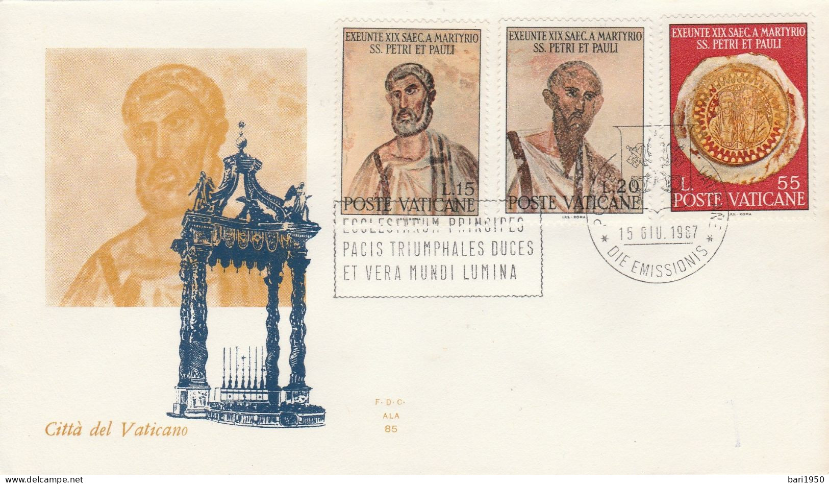 POSTE VATICANE - MARTIRIO DEI SANTI  PIETRO E PAOLO 3 Valori Da L.15 L.20 E L.55 - Oblitérés