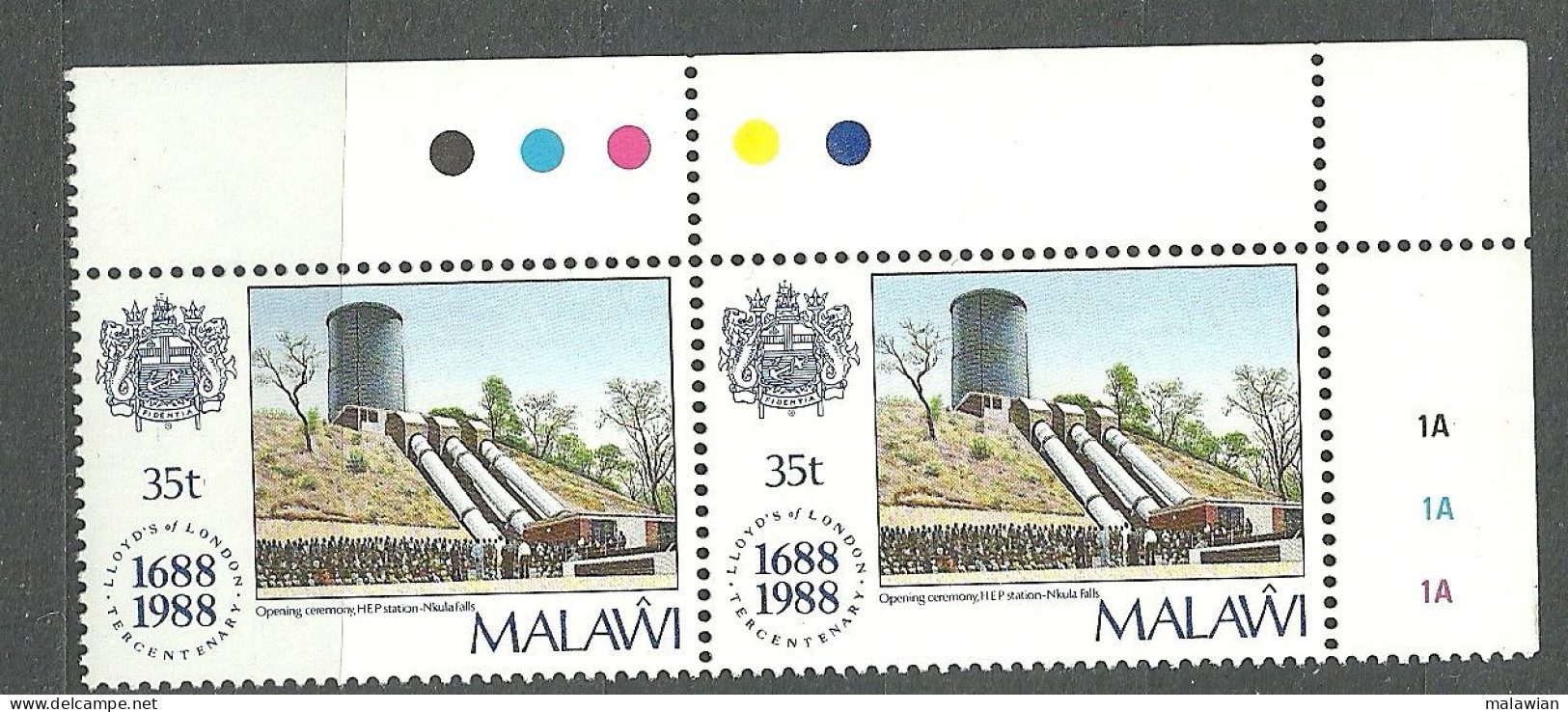 Malawi, 1988 (#518i), Lloyd's Of London England British Insurance Hydroelectric Power Station Nkula Waterfall Dam Indust - Usines & Industries