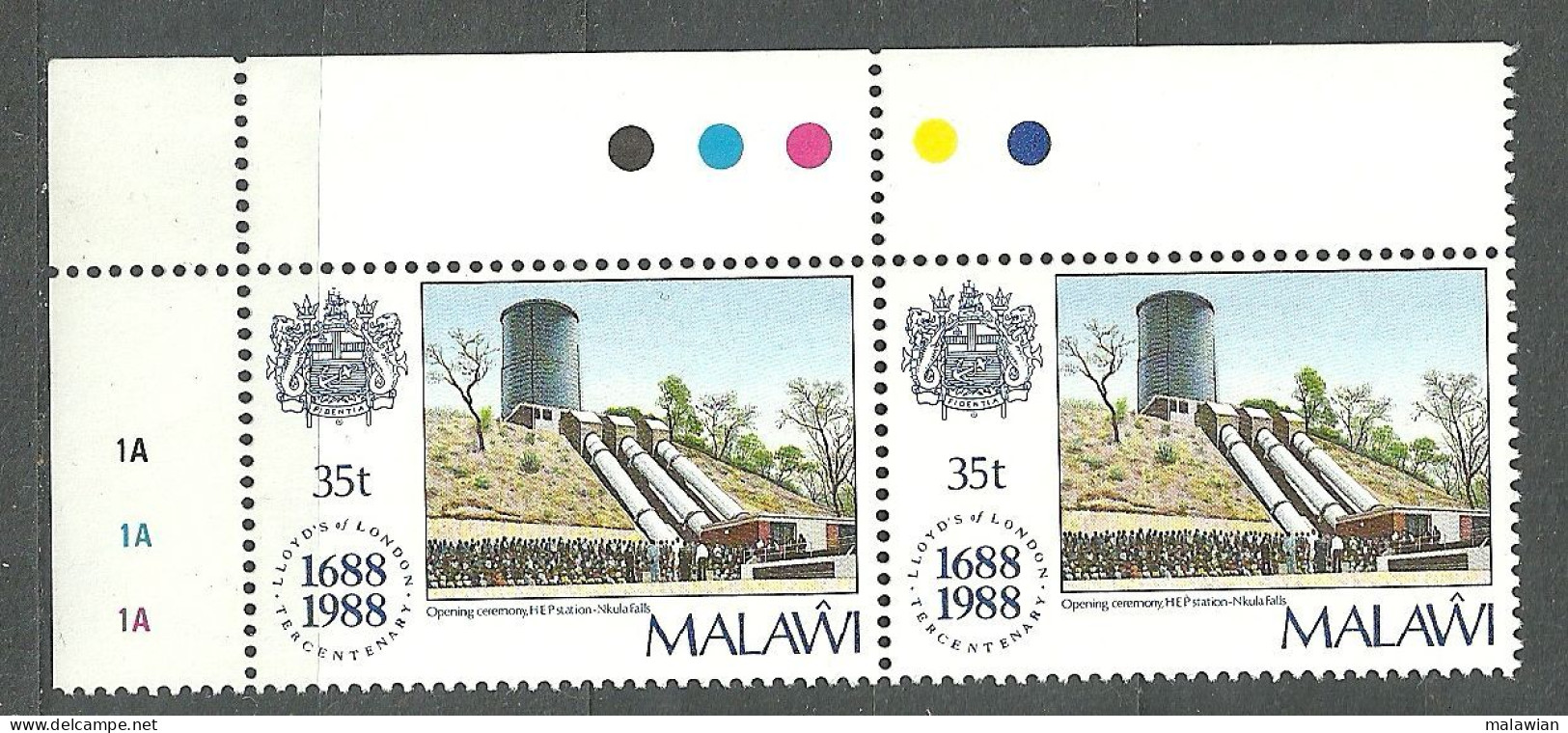 Malawi, 1988 (#518h), Lloyd's Of London England British Insurance Hydroelectric Power Station Nkula Waterfall Dam Indust - Usines & Industries