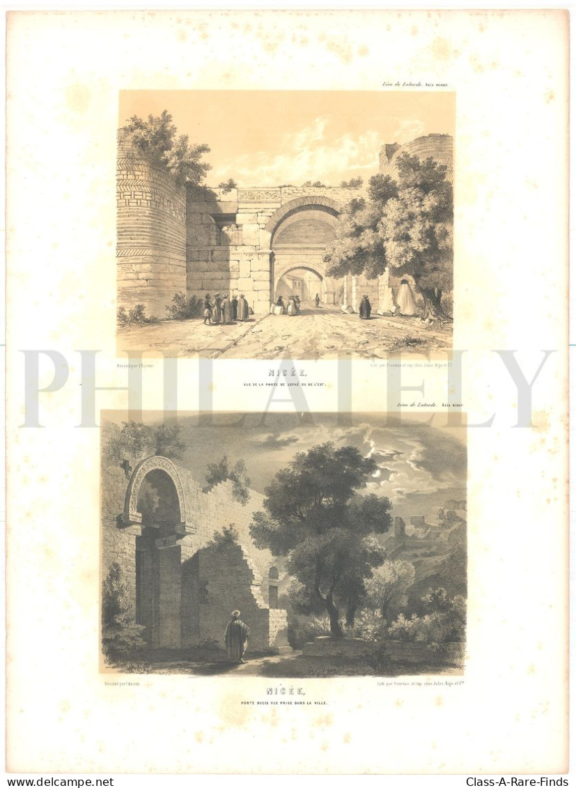 1838, LABORDE: "VOYAGE DE L'ASIE MINEURE" LITOGRAPH PLATE #17. ARCHAEOLOGY / TURKEY / ANATOLIA / BURSA / NICAEA / IZNIK - Archéologie