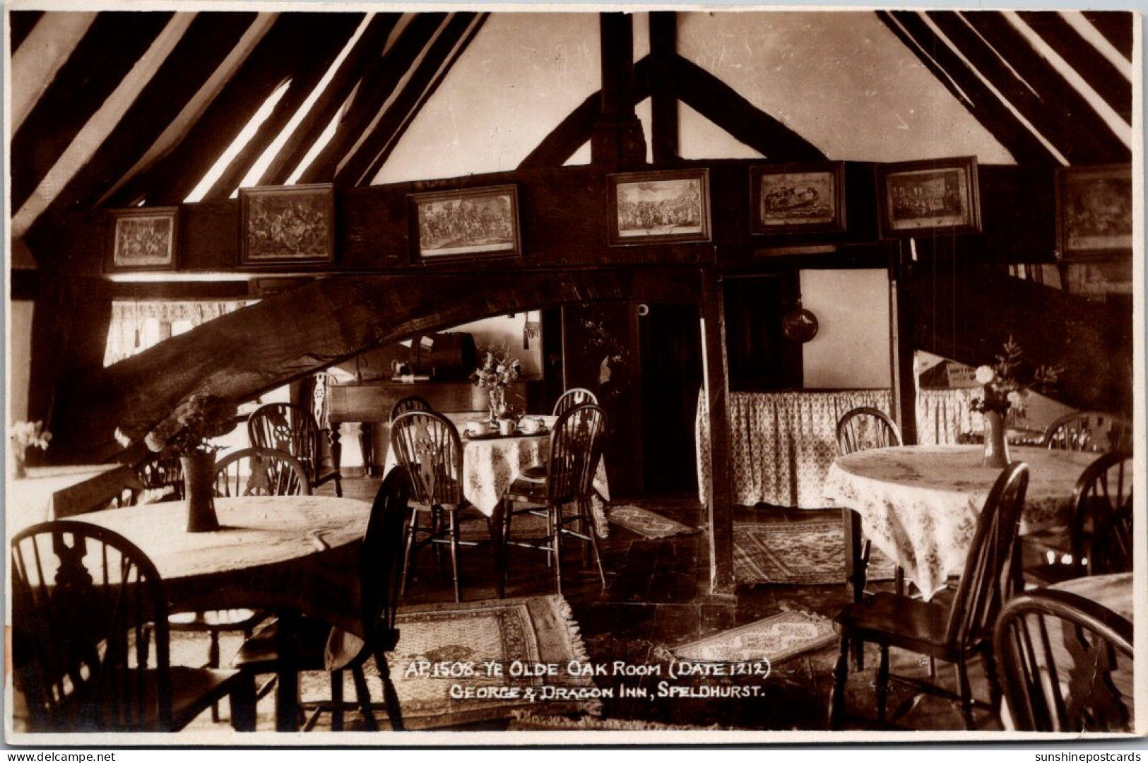 England Somerset Wells Speldhurst Old George's Dragon Inn Ye Olde Oak Room Real Photo - Wells