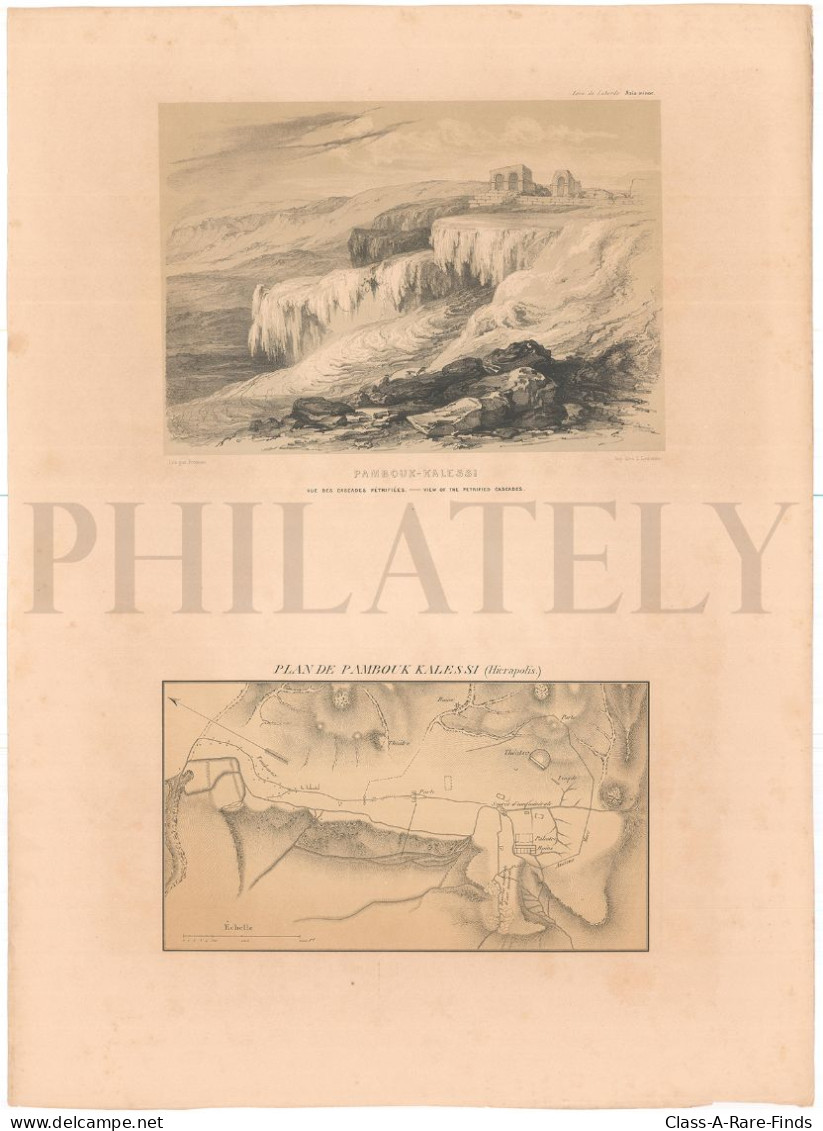 1838, LABORDE: "VOYAGE DE L'ASIE MINEURE" LITOGRAPH PLATE #32. ARCHAEOLOGY / TURKEY / ANATOLIA / DENIZLI / HIERAPOLIS - Archäologie