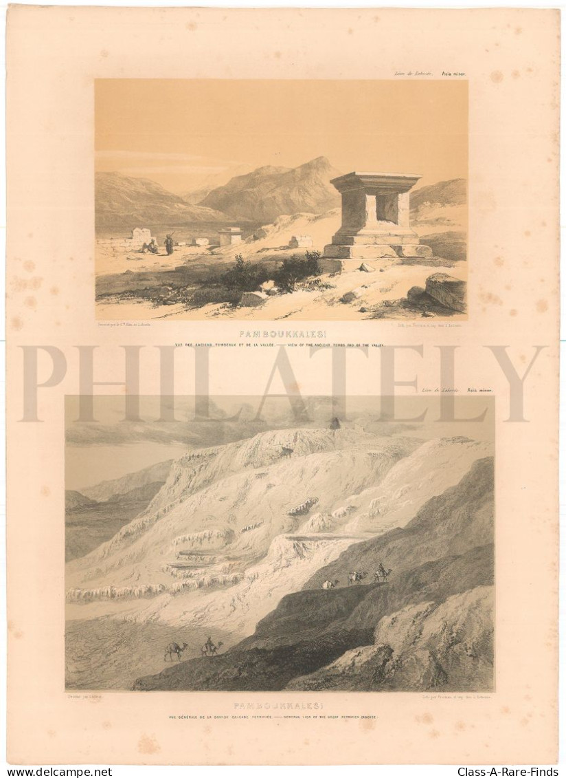 1838, LABORDE: "VOYAGE DE L'ASIE MINEURE" LITOGRAPH PLATE #34. ARCHAEOLOGY / TURKEY / ANATOLIA / DENIZLI / HIERAPOLIS - Archaeology