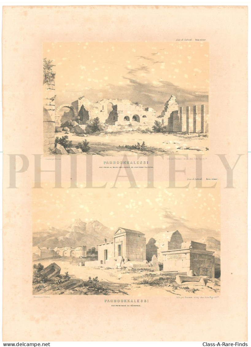 1838, LABORDE: "VOYAGE DE L'ASIE MINEURE" LITOGRAPH PLATE #35. ARCHAEOLOGY / TURKEY / ANATOLIA / DENIZLI / HIERAPOLIS - Archéologie