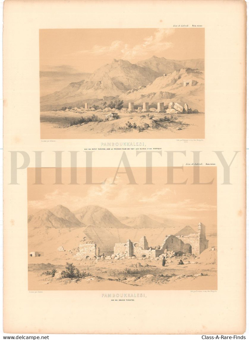 1838, LABORDE: "VOYAGE DE L'ASIE MINEURE" LITOGRAPH PLATE #36. ARCHAEOLOGY / TURKEY / ANATOLIA / DENIZLI / HIERAPOLIS - Arqueología