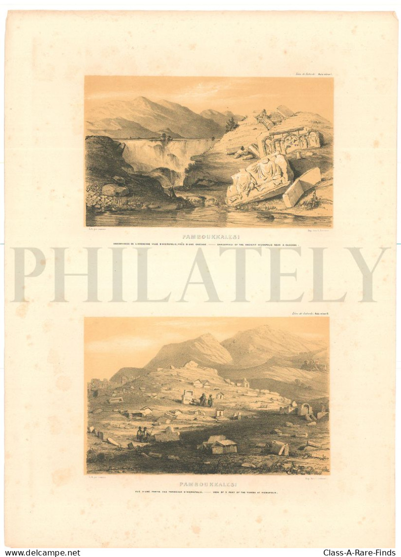 1838, LABORDE: "VOYAGE DE L'ASIE MINEURE" LITOGRAPH PLATE #38. ARCHAEOLOGY / TURKEY / ANATOLIA / DENIZLI / HIERAPOLIS - Archéologie