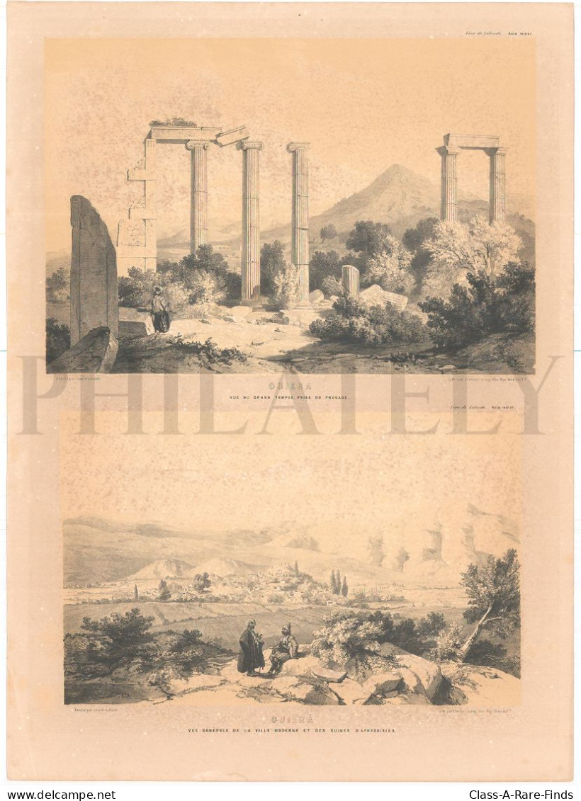 1838, LABORDE: "VOYAGE DE L'ASIE MINEURE" LITOGRAPH PLATE #54. ARCHAEOLOGY / TURKEY / ANATOLIA / AYDIN / CARIA / GEYRE - Archeologie