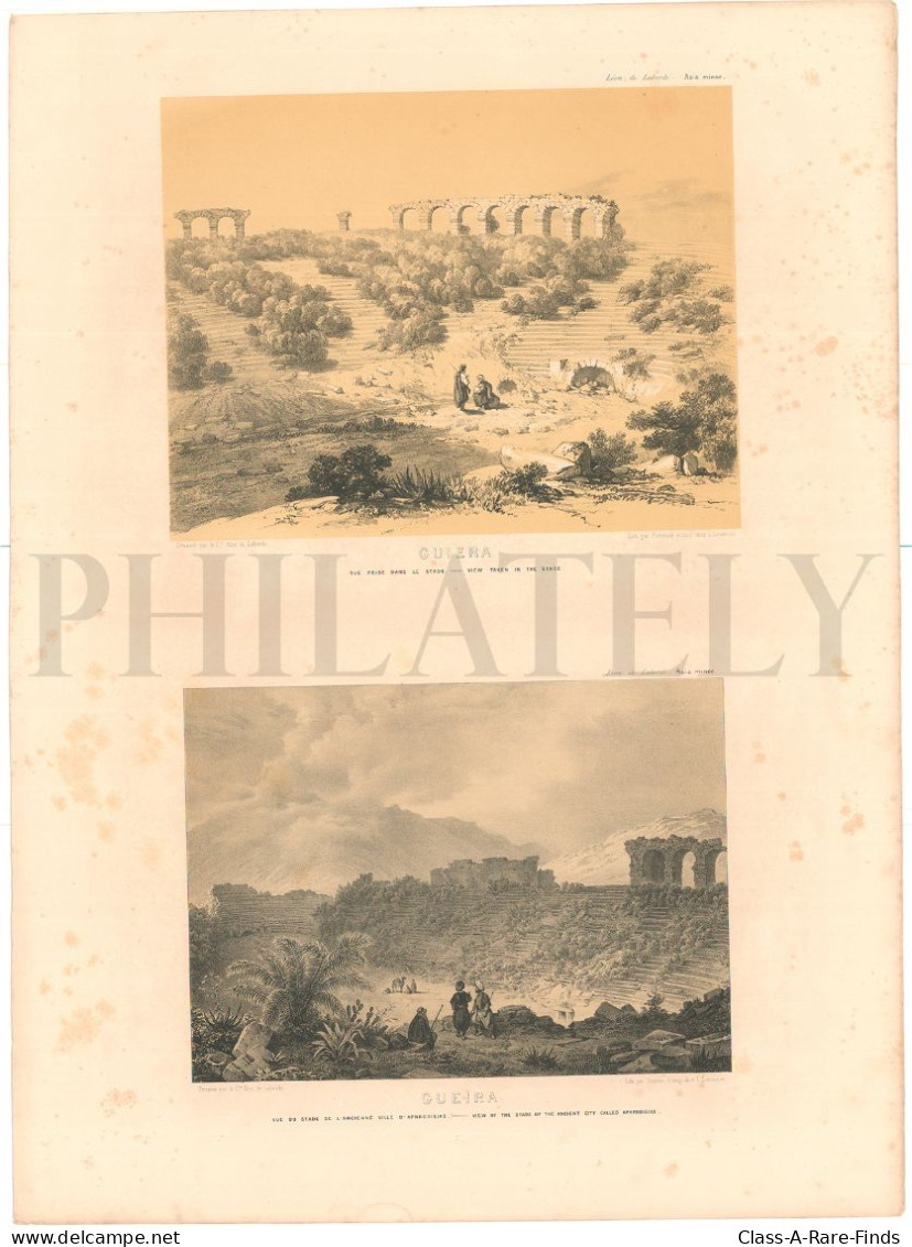 1838, LABORDE: "VOYAGE DE L'ASIE MINEURE" LITOGRAPH PLATE #55. ARCHAEOLOGY / TURKEY / ANATOLIA / AYDIN / CARIA / GEYRE - Archeologie