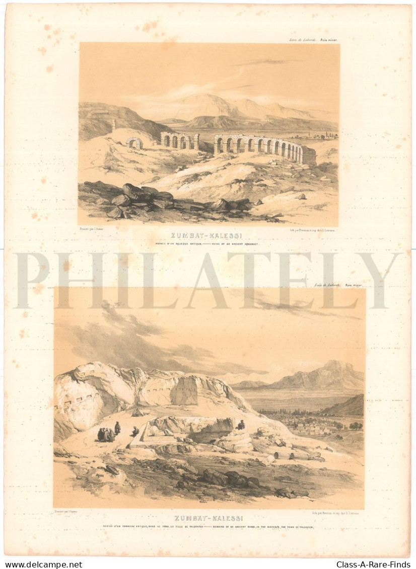 1838, LABORDE: "VOYAGE DE L'ASIE MINEURE" LITOGRAPH PLATE #62. ARCHAEOLOGY / TURKEY / ANATOLIA / ISPARTA / PISIDIA - Archäologie