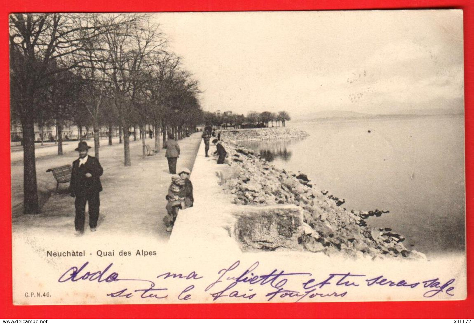 ZWW-05  Neuchâtel Quai Des Alpes .  Dos Simple. Circ. 1905 CPN 46 - Neuchâtel